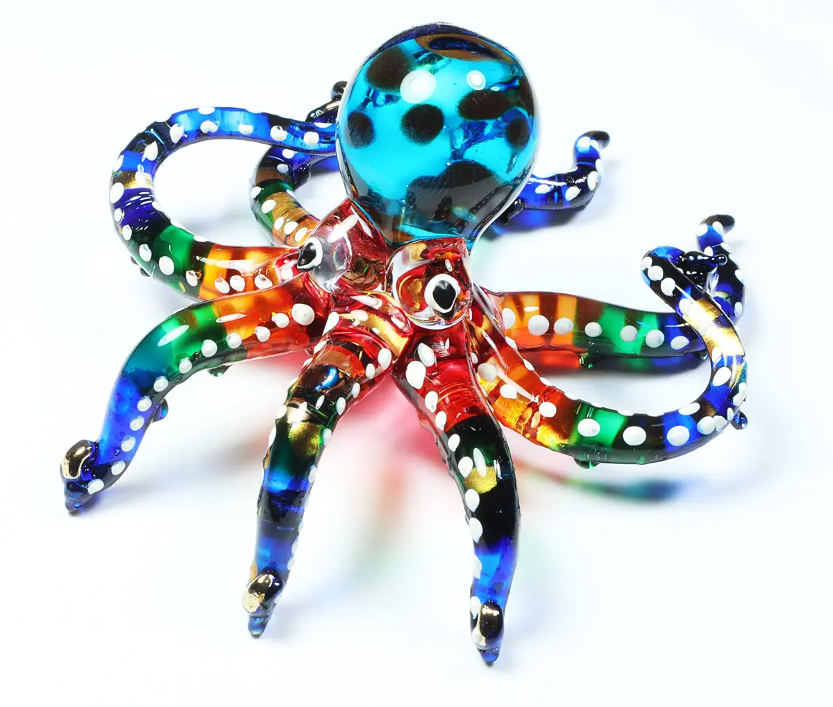 WitnyStore 3" White Dot Multicolor Octopus Glass Figurine | Handcrafted Art for Collectors - view 2