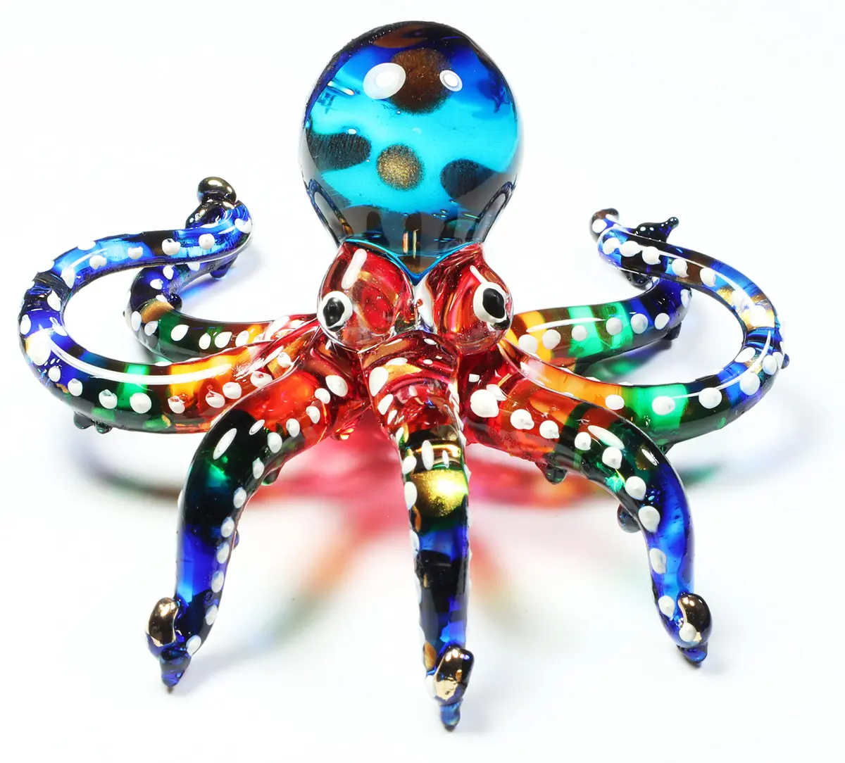 WitnyStore 3" White Dot Multicolor Octopus Glass Figurine | Handcrafted Art for Collectors - view 3