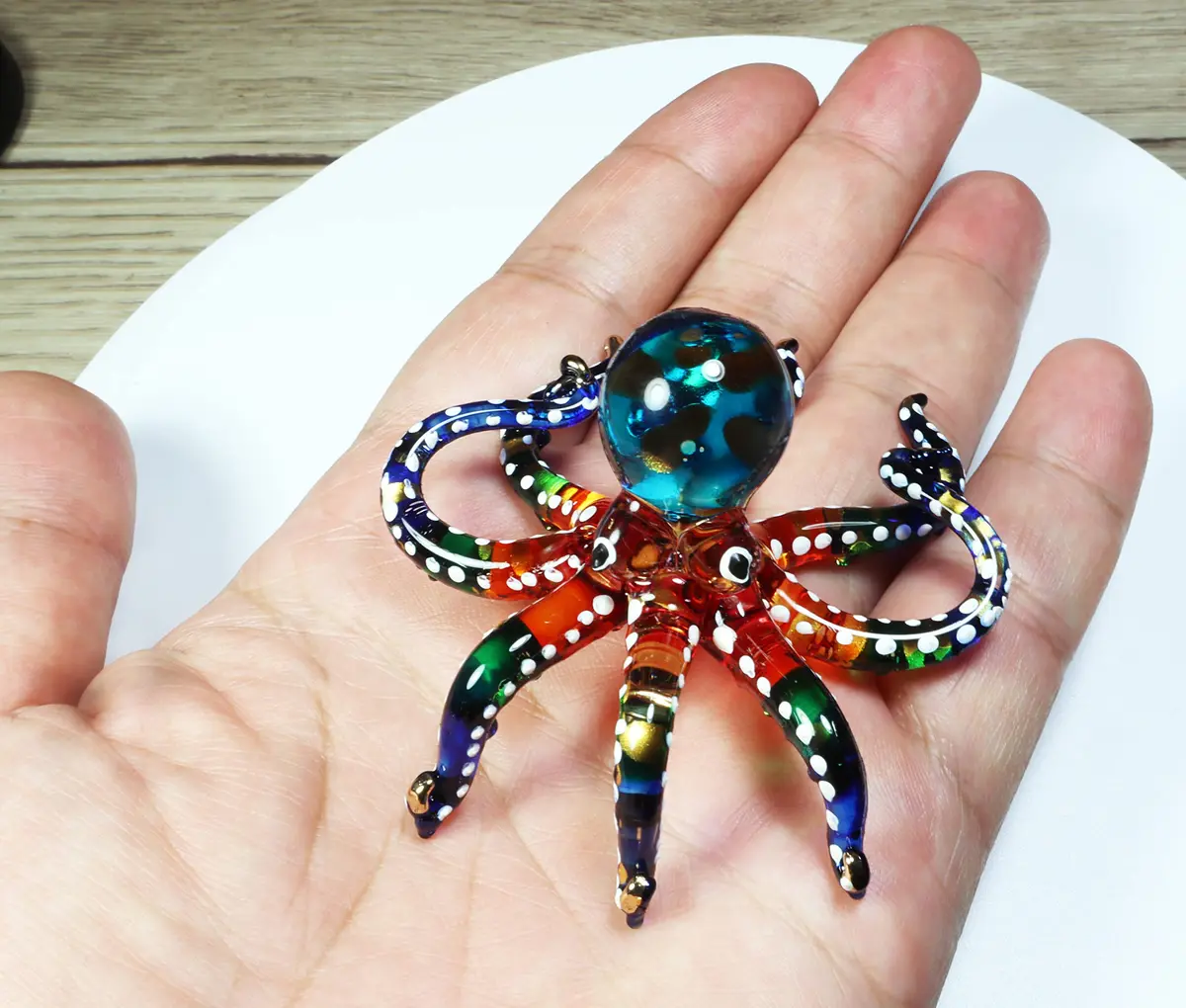 WitnyStore 3" White Dot Multicolor Octopus Glass Figurine | Handcrafted Art for Collectors - view 4