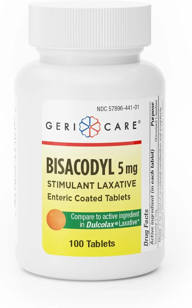 GeriCare Bisacodyl 5 mg Coated Tablets | Gentle Overnight Constipation Relief (100 Count) - main product image