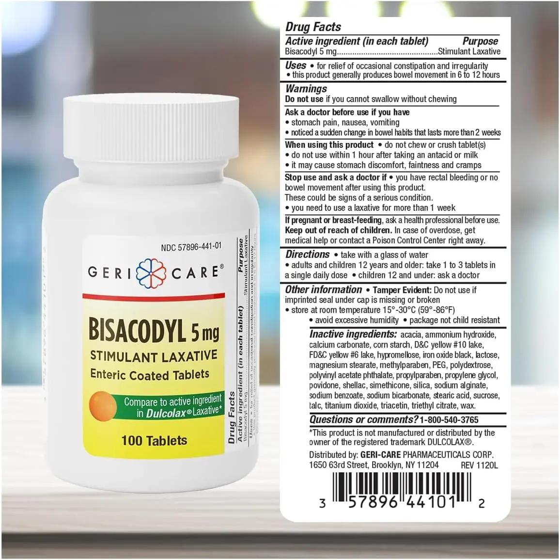 GeriCare Bisacodyl 5 mg Coated Tablets | Gentle Overnight Constipation Relief (100 Count) - view 3