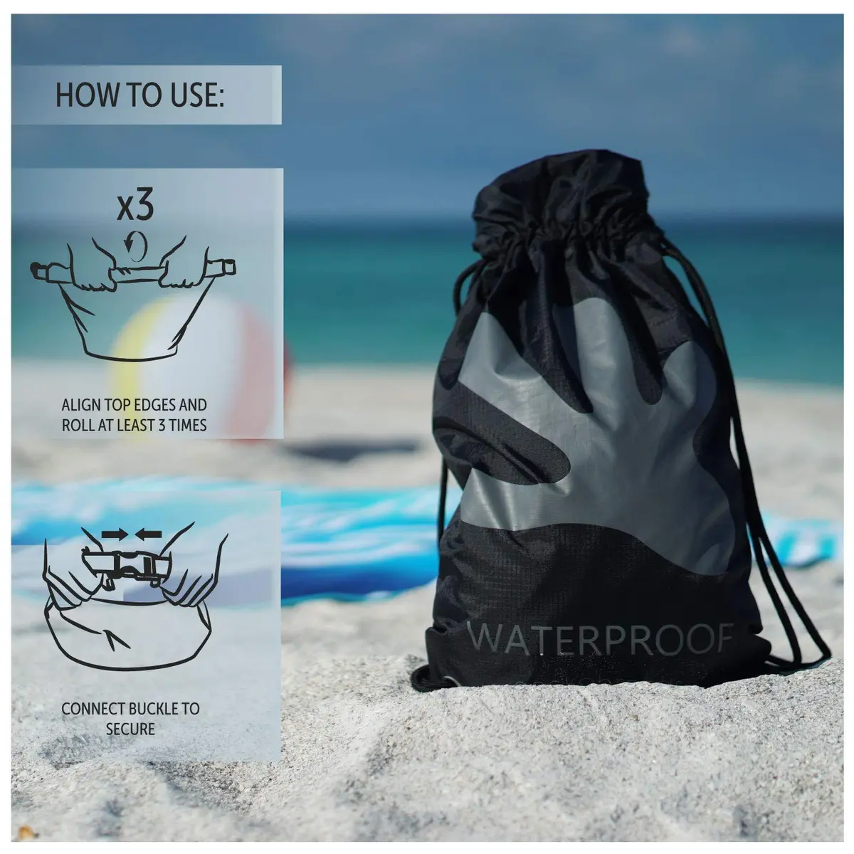 geckobrands Drawstring Travel Backpack 10L Waterproof Lightweight for Beach & Hiking - view 3