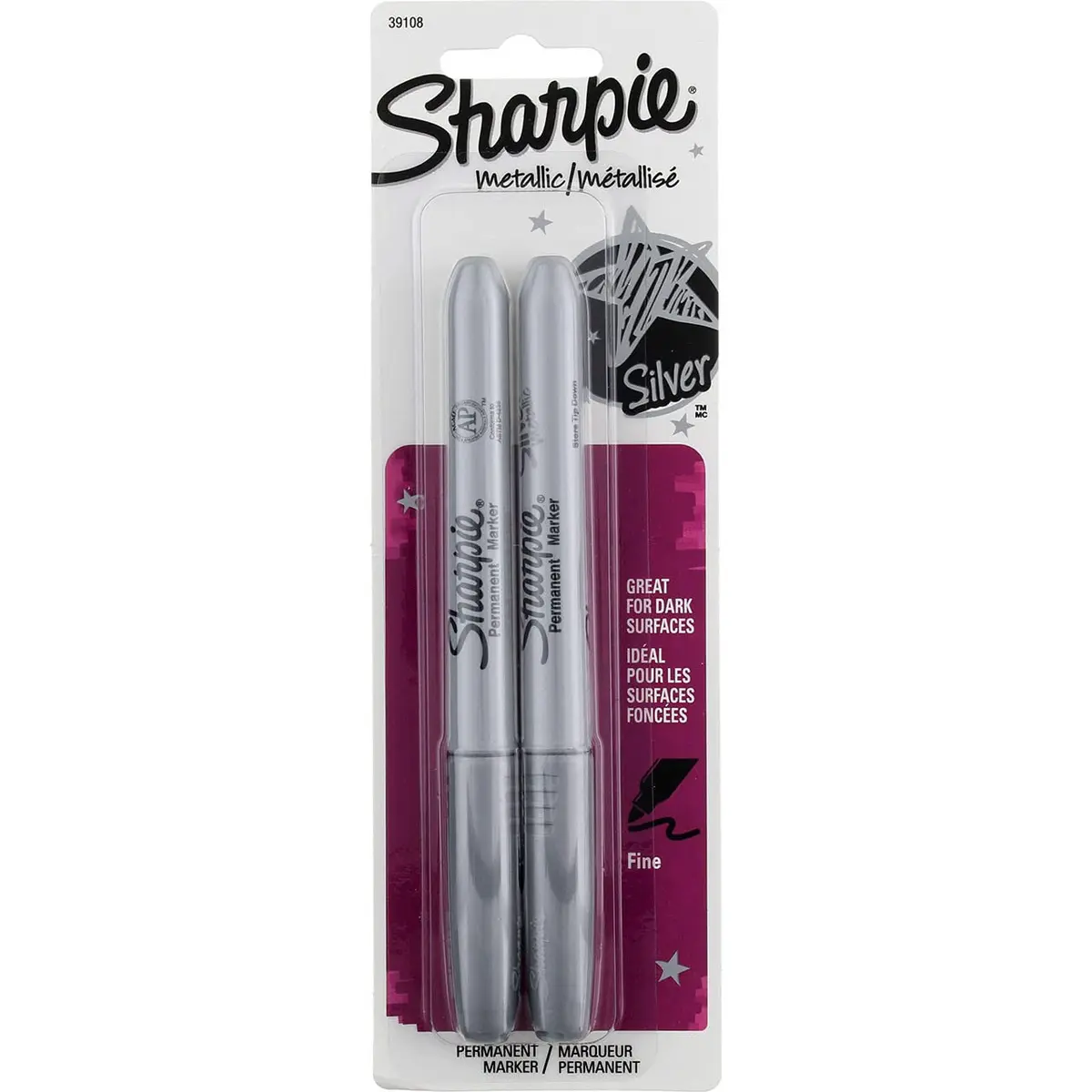 Sharpie Metallic Permanent Markers, Fine Point, Silver, Pack of 12 | Opaque Ink for Dark Surfaces - main product image