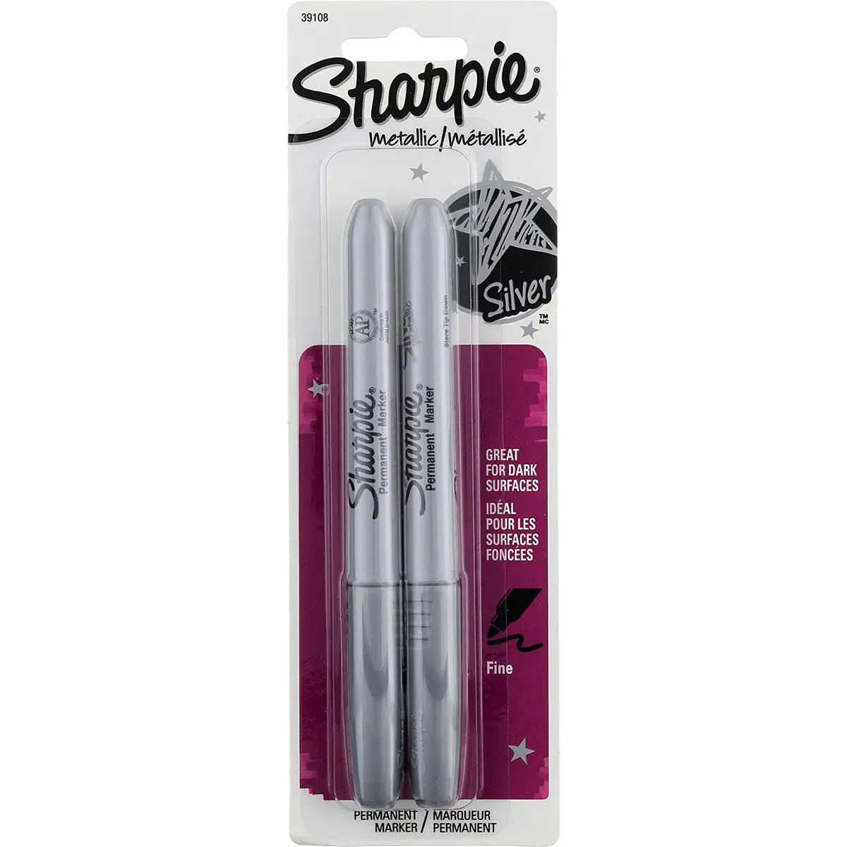 Sharpie Metallic Permanent Markers, Fine Point, Silver, Pack of 12 | Opaque Ink for Dark Surfaces - view 3
