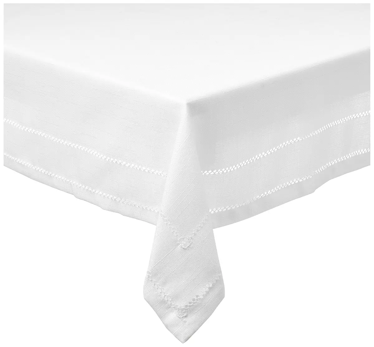 Violet Linen Hem Stitch Embroidered Vintage Design Tablecloth White 54" x 72" | Classic Durable Vintage Style - main product image