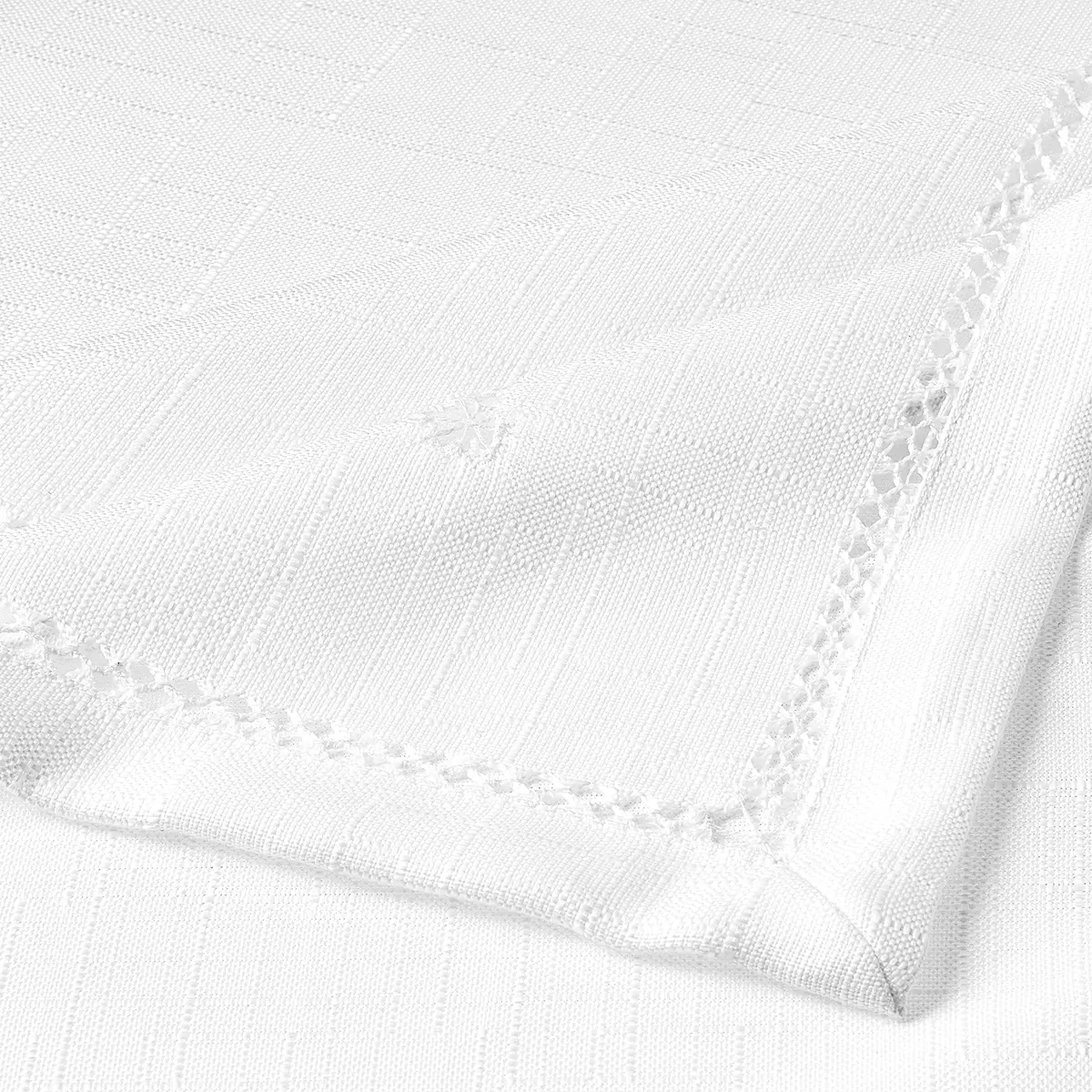 Violet Linen Hem Stitch Embroidered Vintage Design Tablecloth White 54" x 72" | Classic Durable Vintage Style - view 3