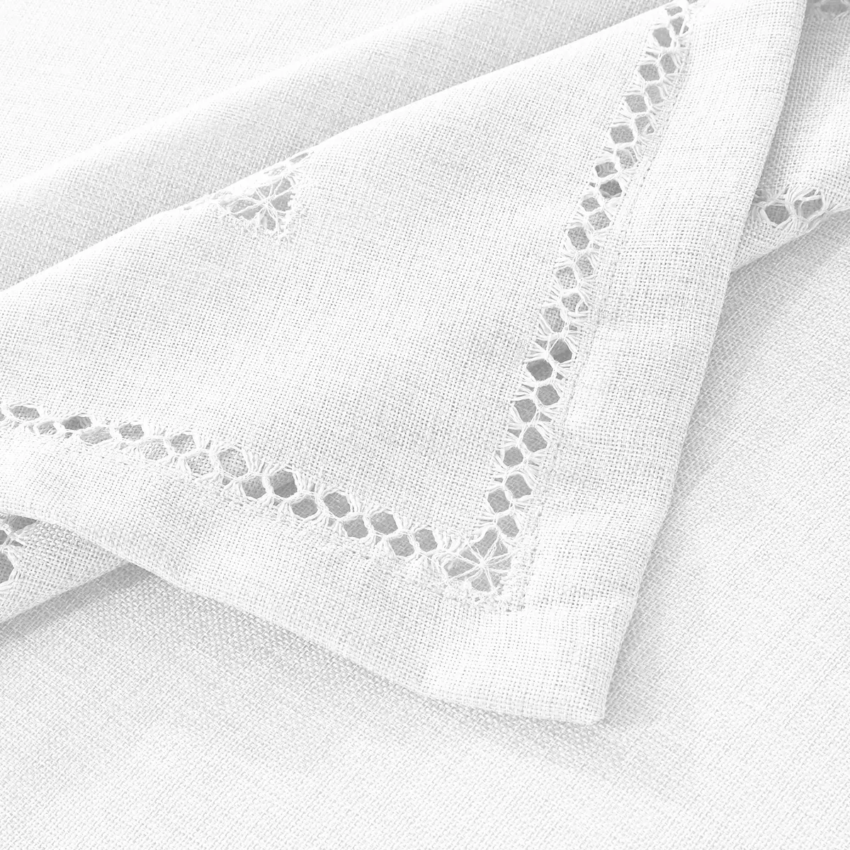 Violet Linen Hem Stitch Embroidered Vintage Design Tablecloth White 68" x 108" | Elegant Dining Decor - view 2