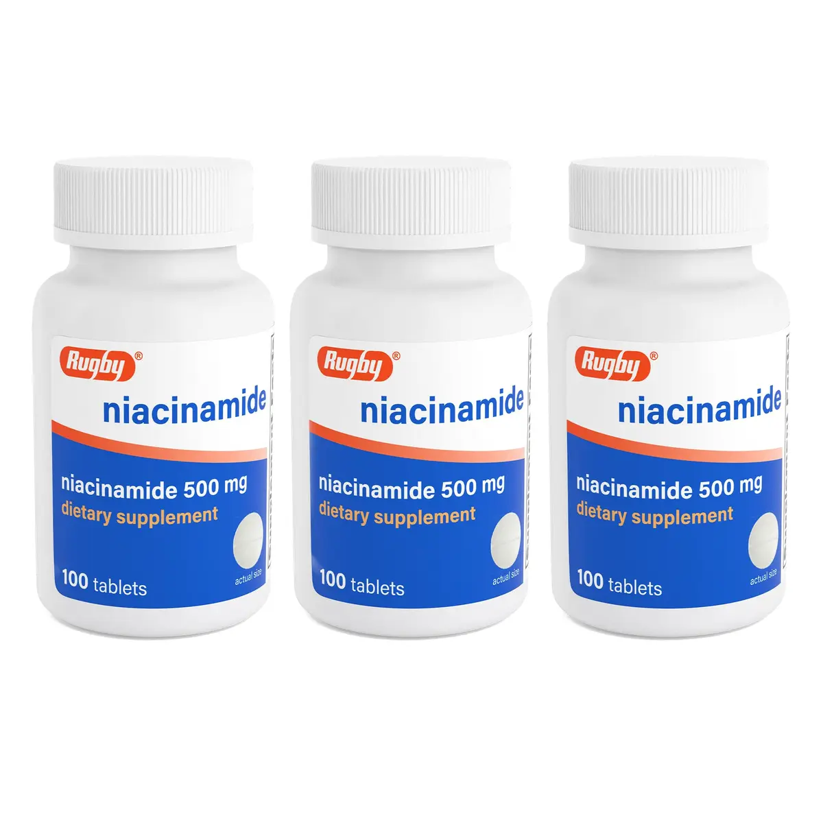 Rugby Niacinamide 500 mg Tablets | No Artificial Flavors, 100 Count (3-Pack) - main product image