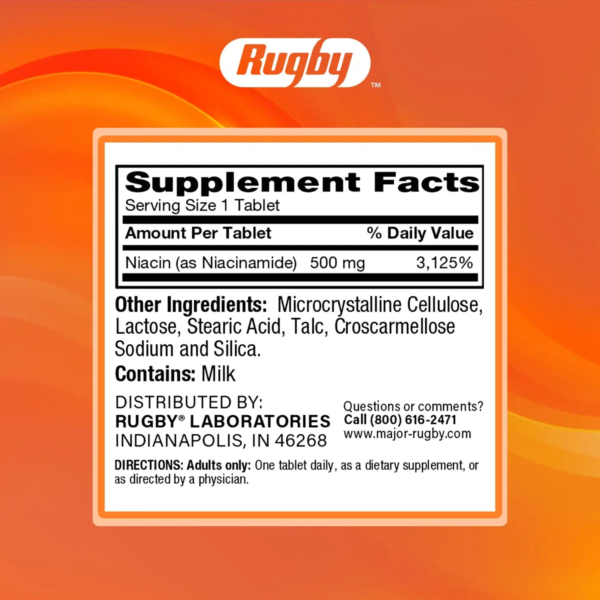 Rugby Niacinamide 500 mg Tablets | No Artificial Flavors, 100 Count (3-Pack) - view 7