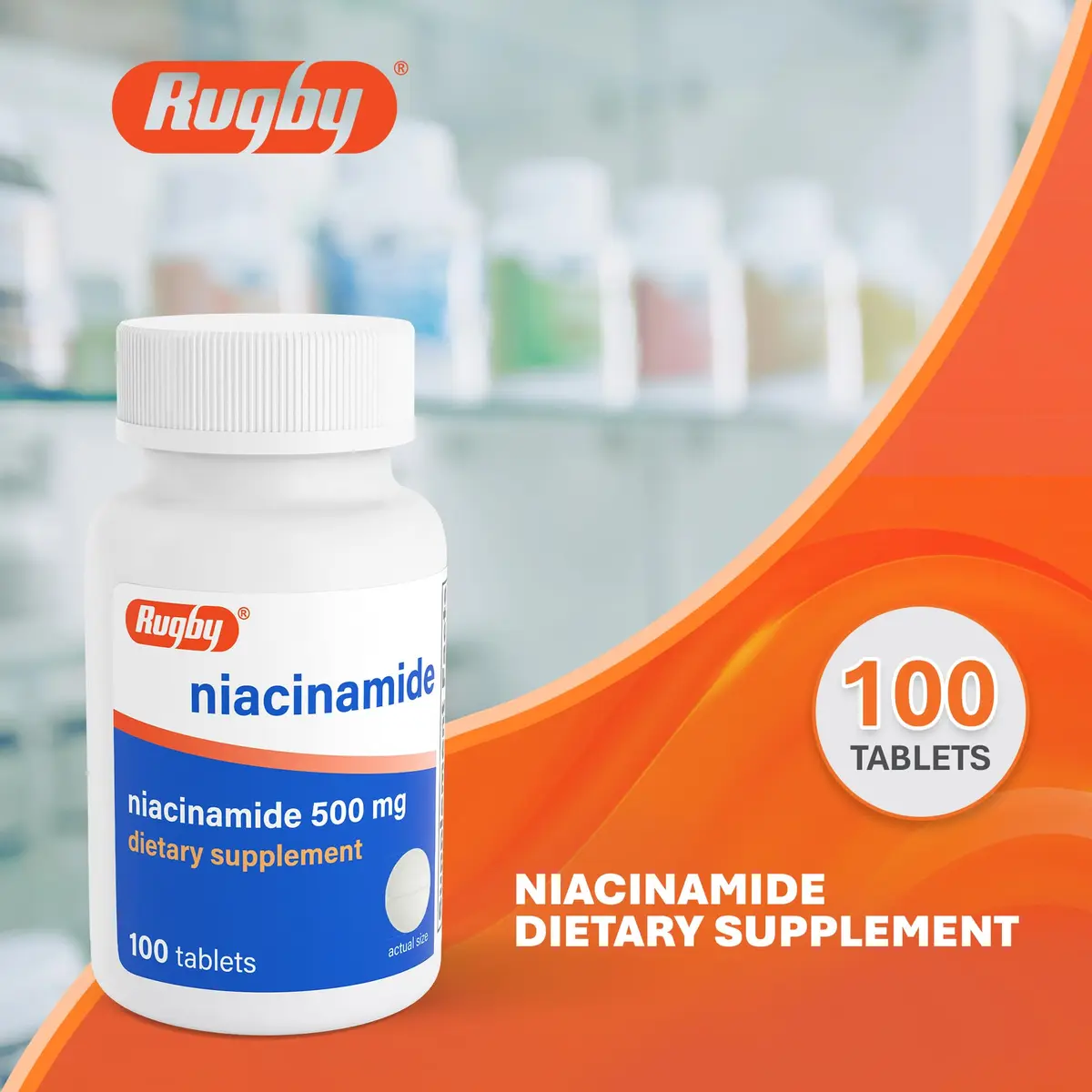 Rugby Niacinamide 500 mg Tablets | No Artificial Flavors, 100 Count (3-Pack) - view 2
