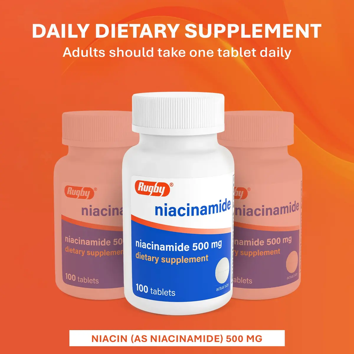 Rugby Niacinamide 500 mg Tablets | No Artificial Flavors, 100 Count (3-Pack) - view 4