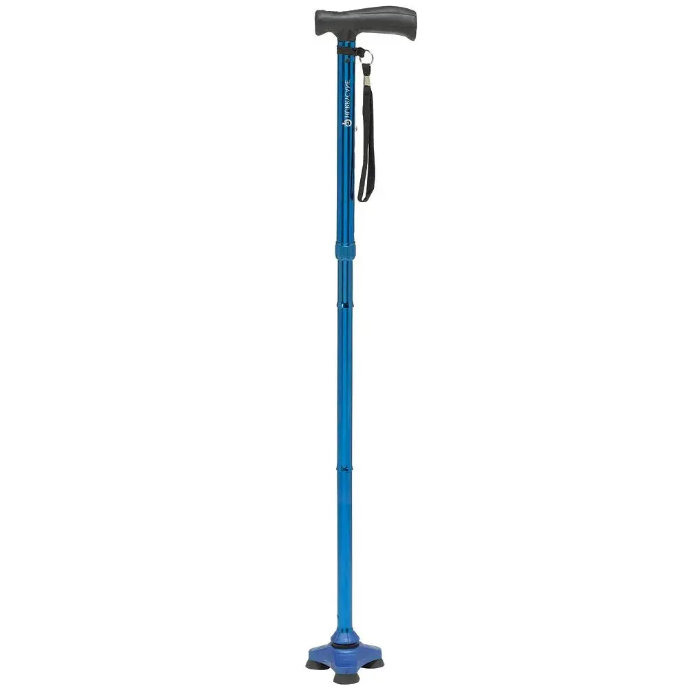 HurryCane Freedom Edition Foldable Walking Cane with T Handle, Blue | Adjustable Height 30.5"-37.5" | Patented SteadiGrip Base - main product image