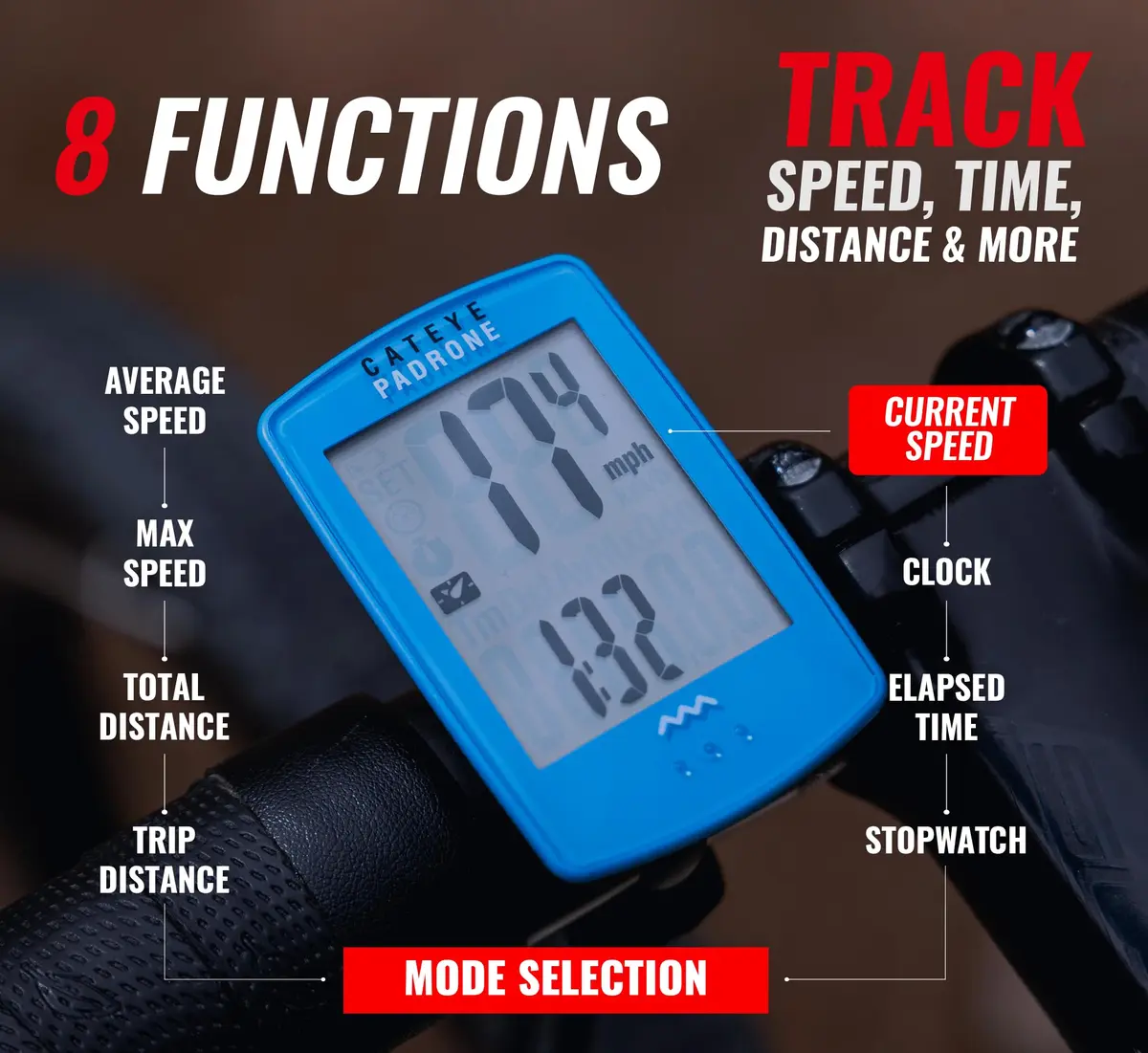 CATEYE Padrone Wireless Bike Computer (Blue) | Large Display, Easy Navigation, 1-Year Battery - view 4