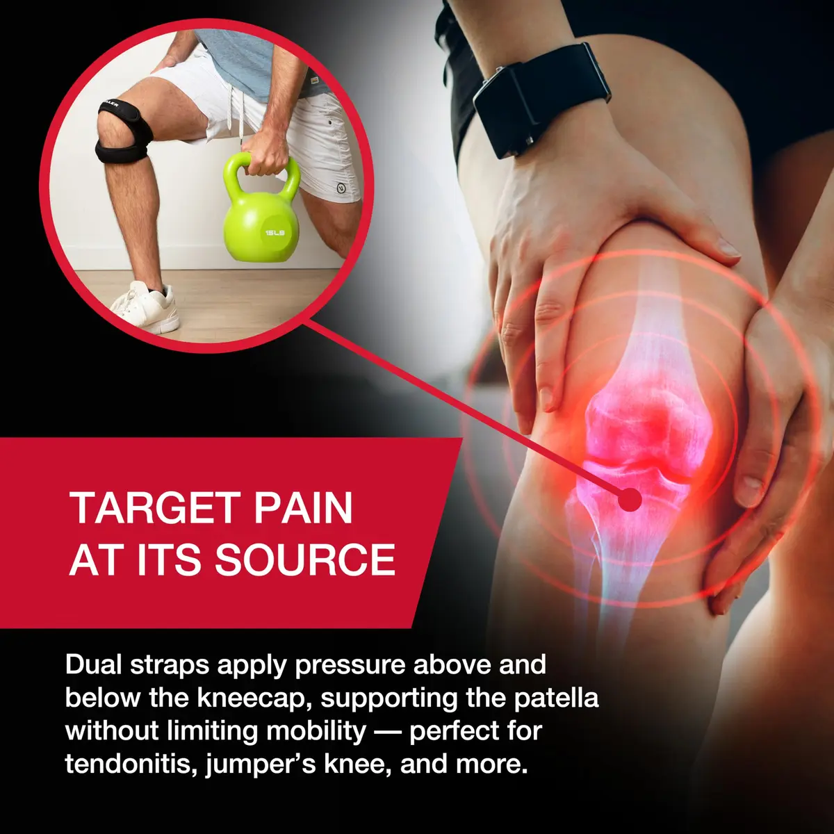 MUELLER Sports Medicine Adjustable Max Knee Strap | Pain Relief Support for Men & Women, Ideal for Patellar Tendinitis, Runner's Knee, Osgood-Schlatter's, Black, Large/X-Large - view 5