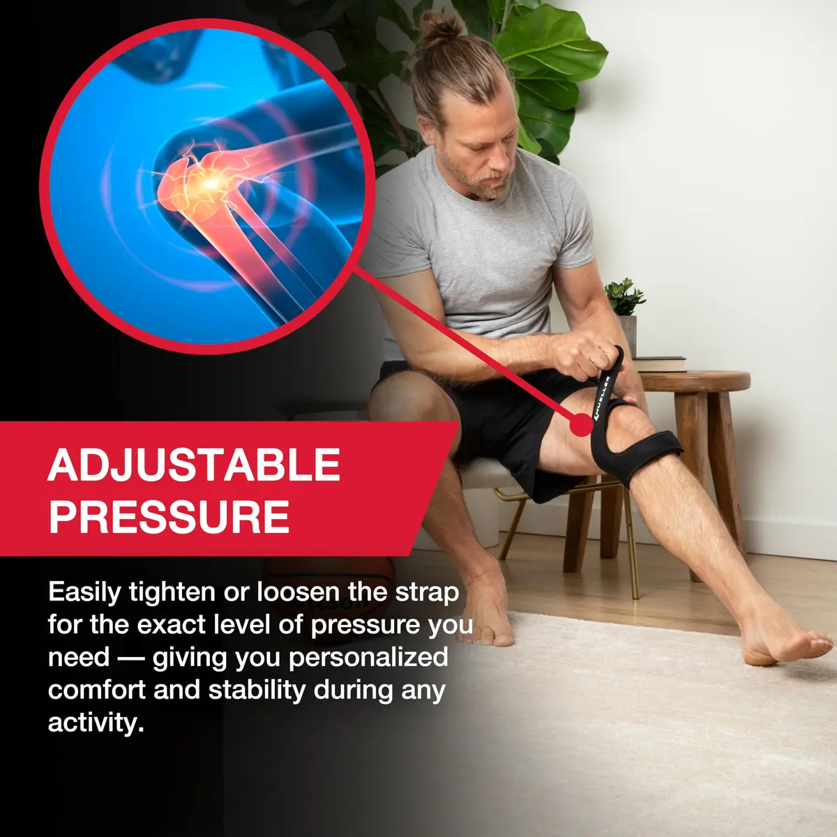 MUELLER Sports Medicine Adjustable Max Knee Strap | Pain Relief Support for Men & Women, Ideal for Patellar Tendinitis, Runner's Knee, Osgood-Schlatter's, Black, Large/X-Large - view 3