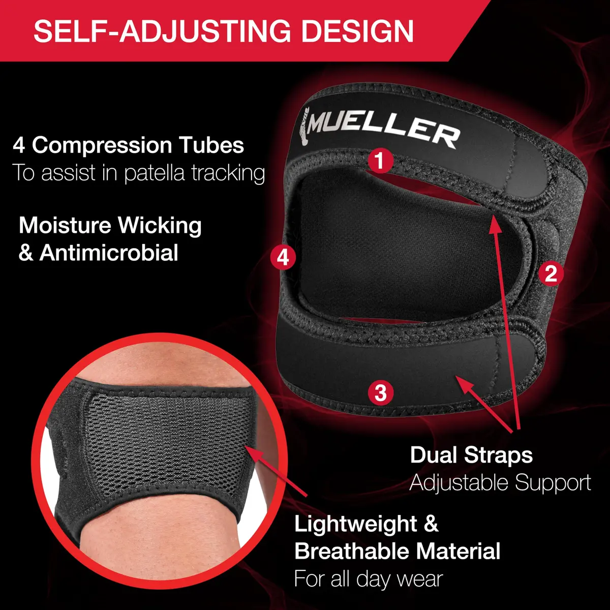 MUELLER Sports Medicine Adjustable Max Knee Strap | Pain Relief Support for Men & Women, Ideal for Patellar Tendinitis, Runner's Knee, Osgood-Schlatter's, Black, Large/X-Large - view 4