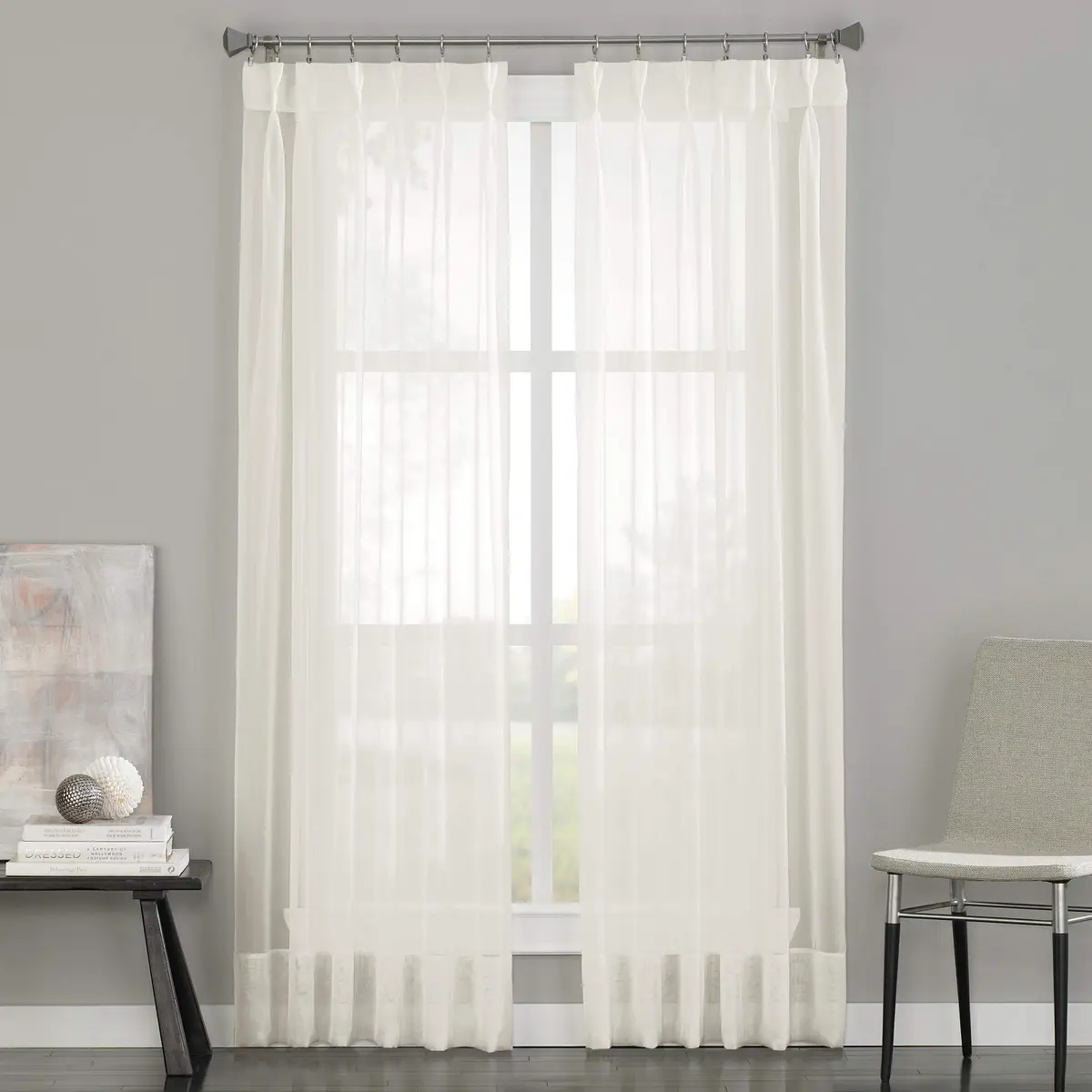 Curtainworks Soho Voile Sheer Pinch Pleat Curtain Panel, 29 in x 84 in | Sheer voile fabric for versatile window decor - main product image