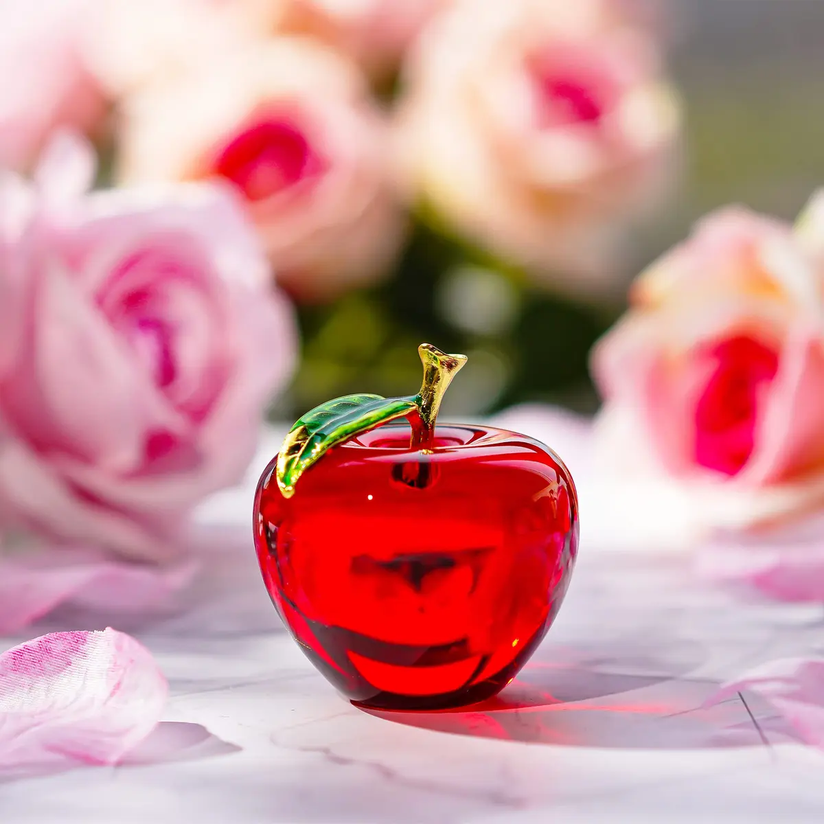 H&D Glaze Crystal Apple Paperweight Craft Decoration 1 Count | Vibrant Red Glass Gift for Celebrations & Office Decor - view 2