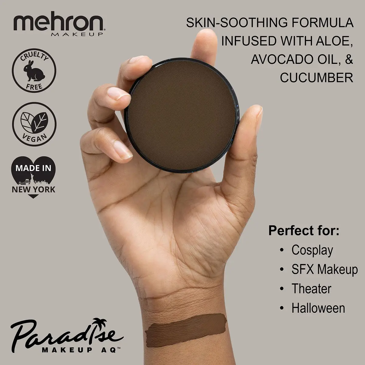 Mehron Makeup Paradise AQ - DARK BROWN | Water-Activated Face & Body Paint, 1.16 Oz, Professional Grade - view 2