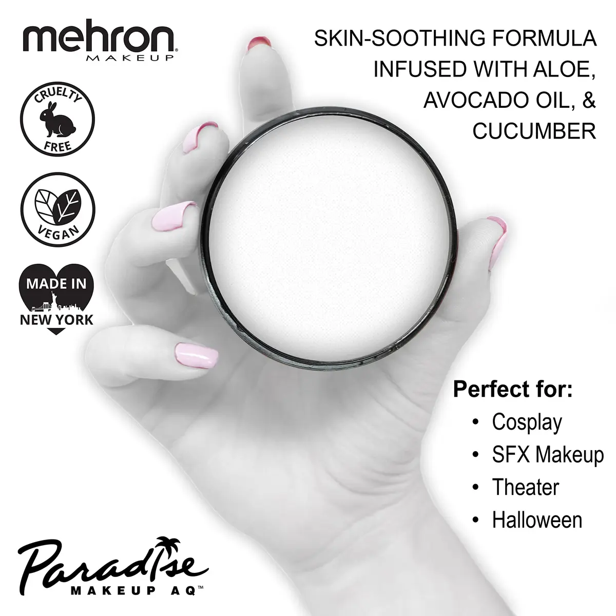 Mehron Makeup Paradise AQ - WHITE, Water-Activated Face & Body Paint | Professional Grade, Vibrant & Easy to Blend - view 3