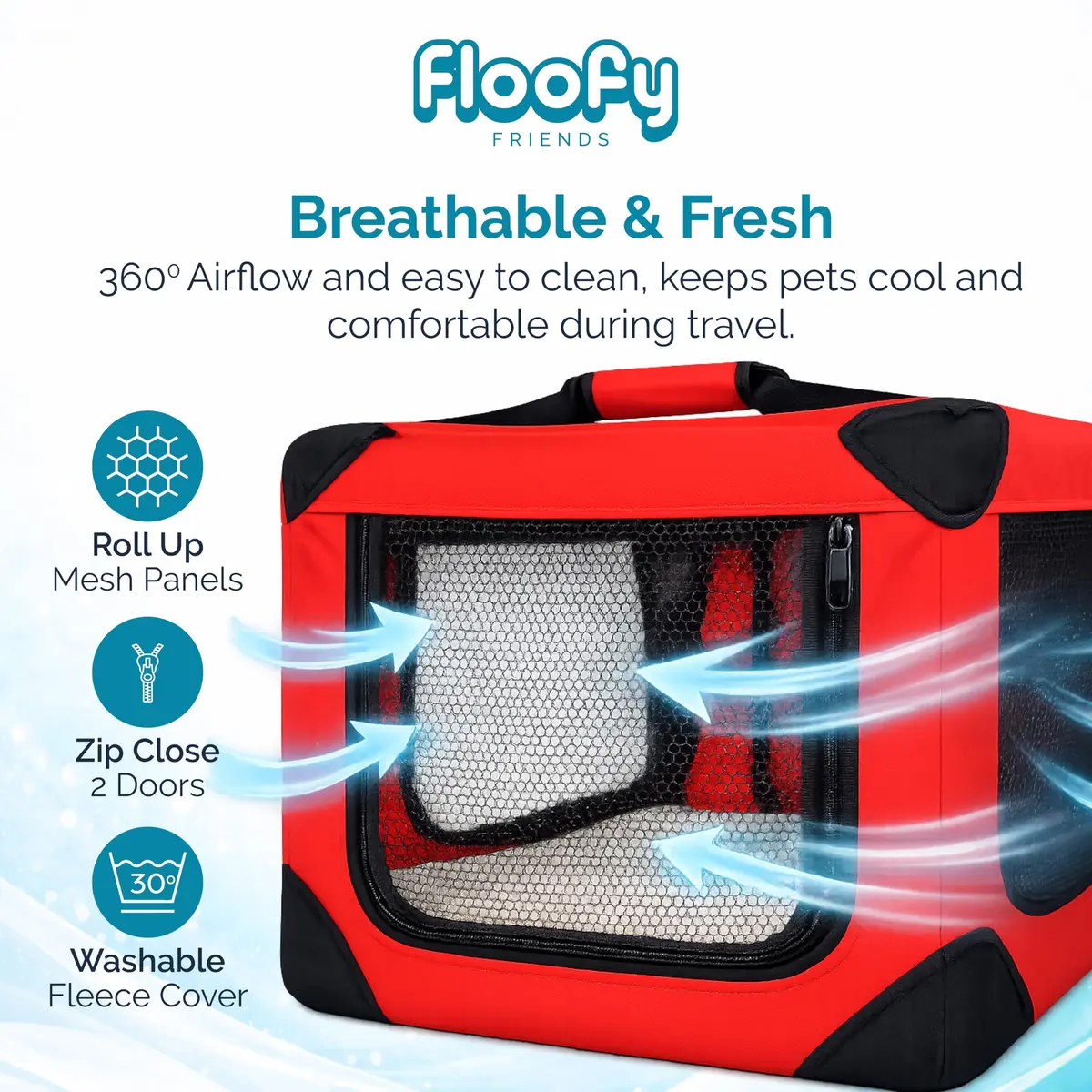 Floofy Friends Animal Carrier Red | Lightweight Fabric with Reversible Mat & Removable Bag - view 5