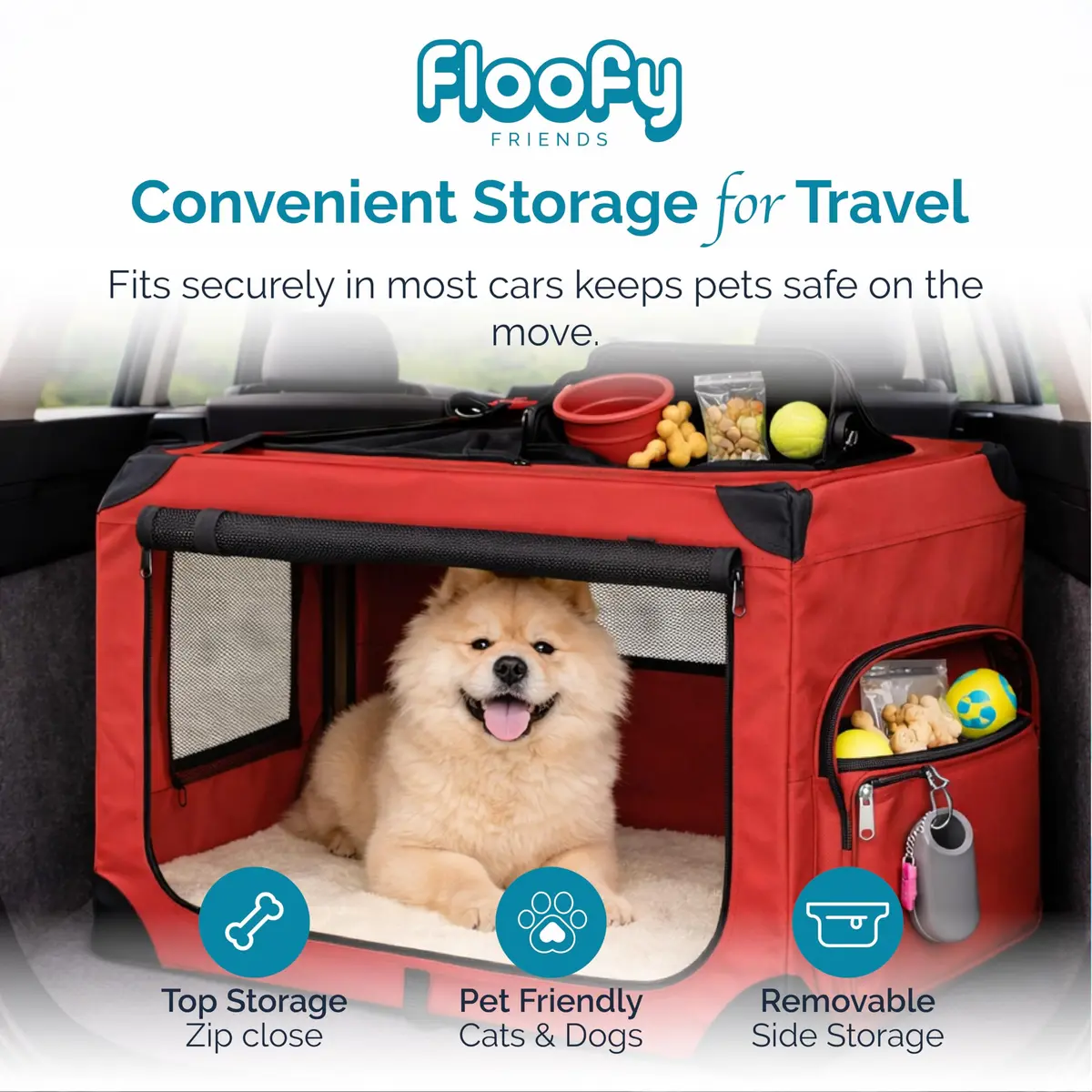 Floofy Friends Animal Carrier Red | Lightweight Fabric with Reversible Mat & Removable Bag - view 6
