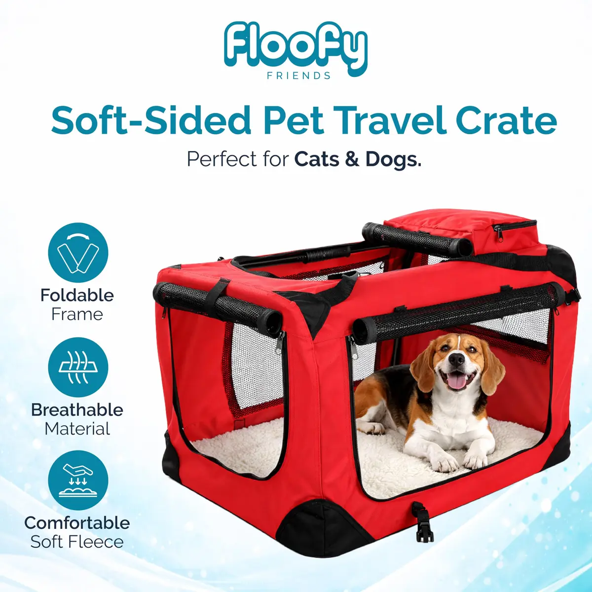 Floofy Friends Animal Carrier Red | Lightweight Fabric with Reversible Mat & Removable Bag - view 2
