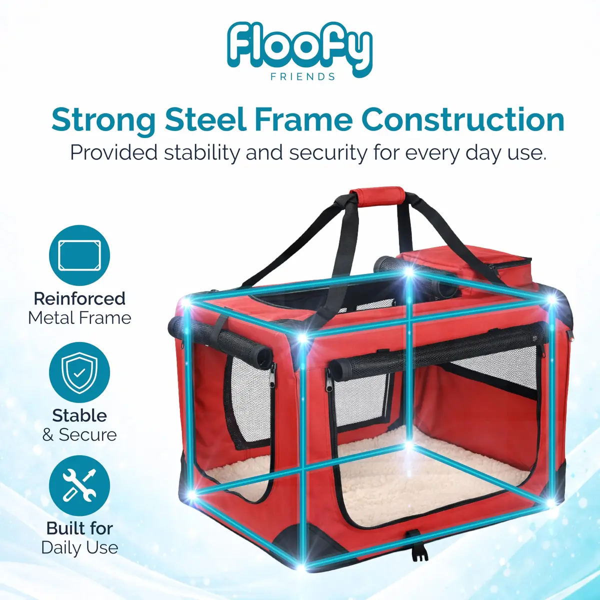 Floofy Friends Animal Carrier Red | Lightweight Fabric with Reversible Mat & Removable Bag - view 3