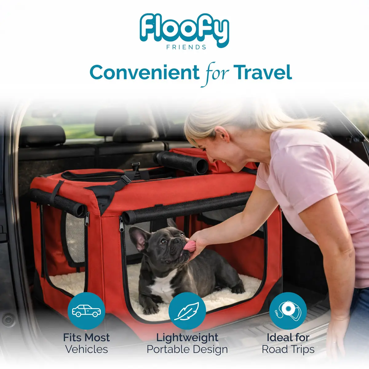 Floofy Friends Animal Carrier Red | Lightweight Fabric with Reversible Mat & Removable Bag - view 4