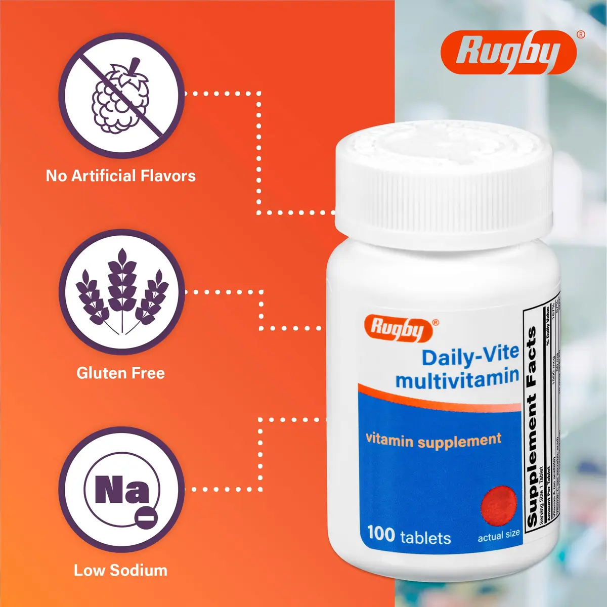 RUGBY LABORATORIES Rugby Daily-Vite Multivitamin for Adults, 100 Tablets (2-Pack) | Daily Multivitamin Supplement - view 5