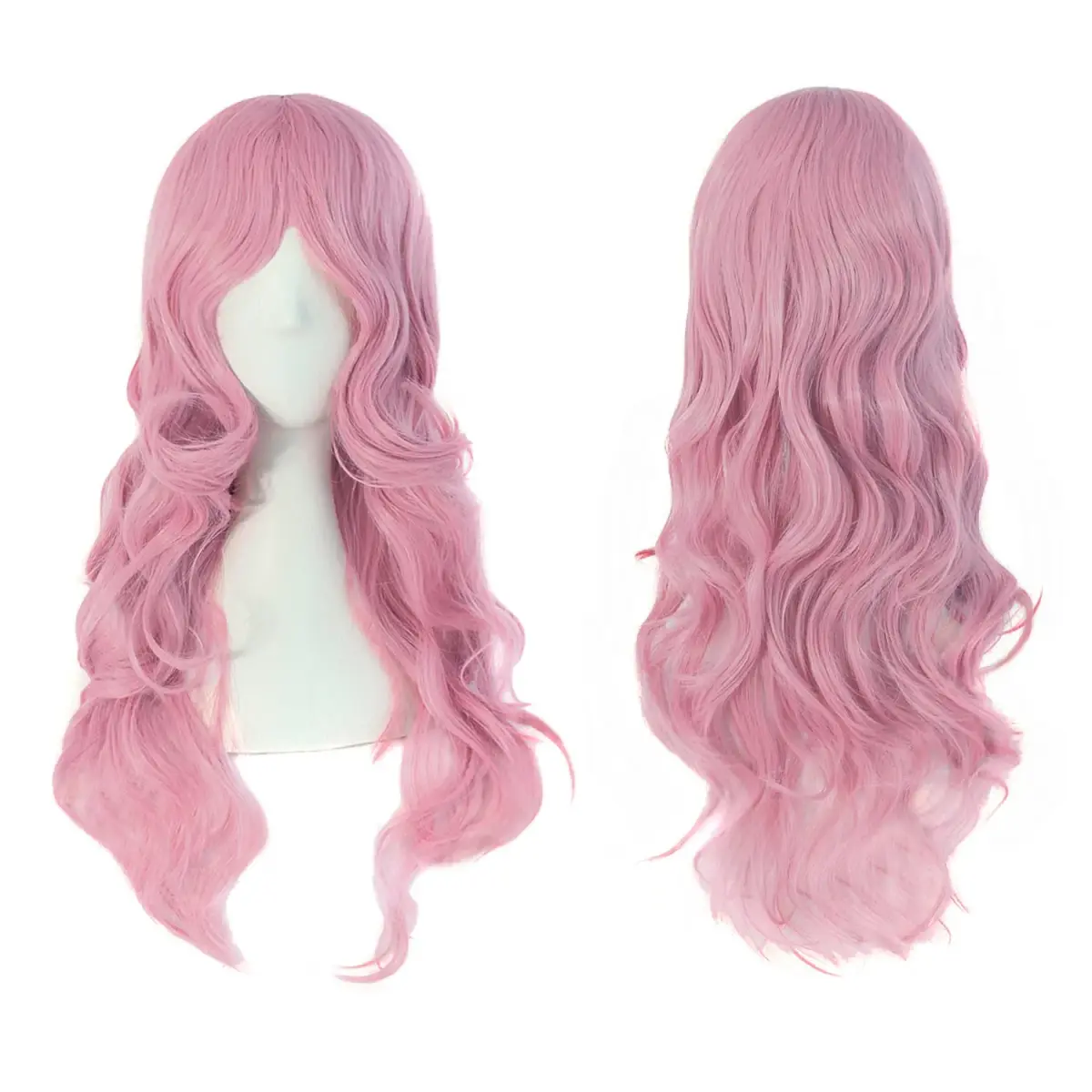 MapofBeauty 24 Inch Long Wavy Side Bangs Cosplay Wig, Pink | Heat Resistant Synthetic Fiber - view 3