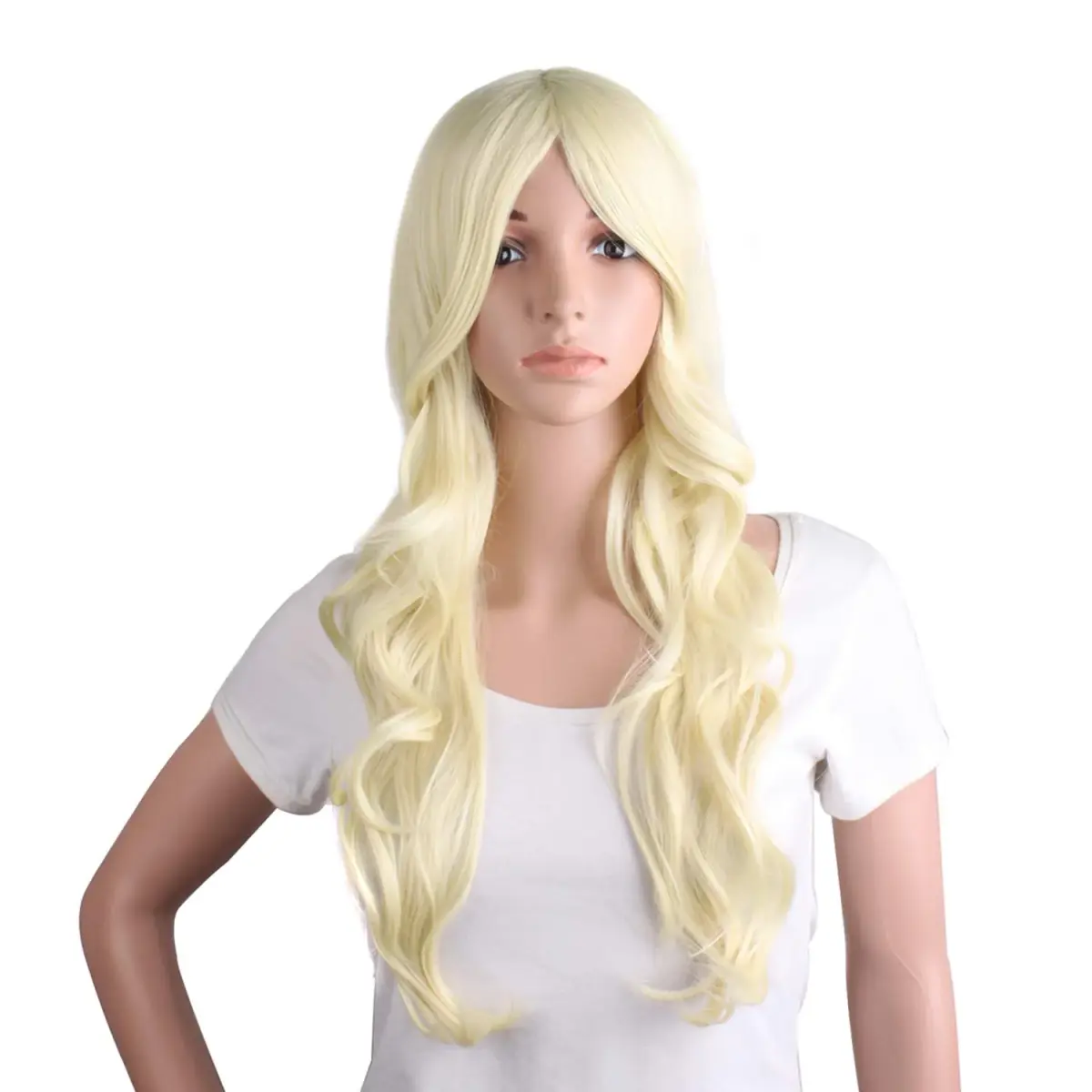 MapofBeauty 24 Inch Long Wavy Side Bangs Anime Cosplay Wig, Light Blonde | Heat Resistant Synthetic Fiber - main product image