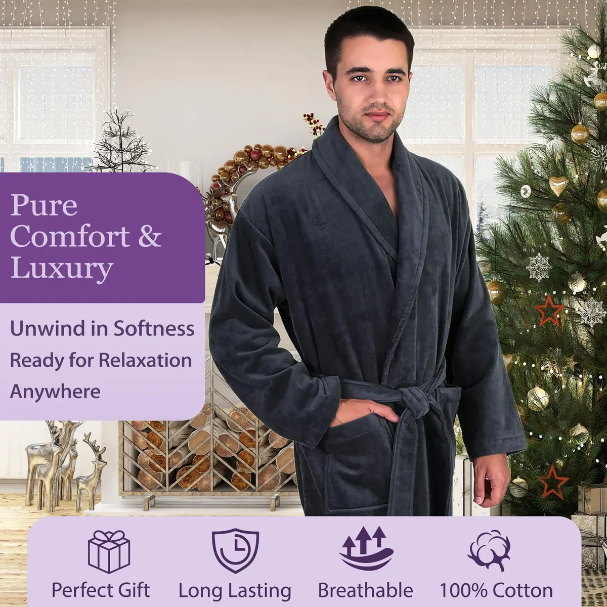 TowelSelections Men's Cotton Robe Terry Cloth Luxury Spa Bathrobe Small Navy | Soft, Durable & Imported - view 5