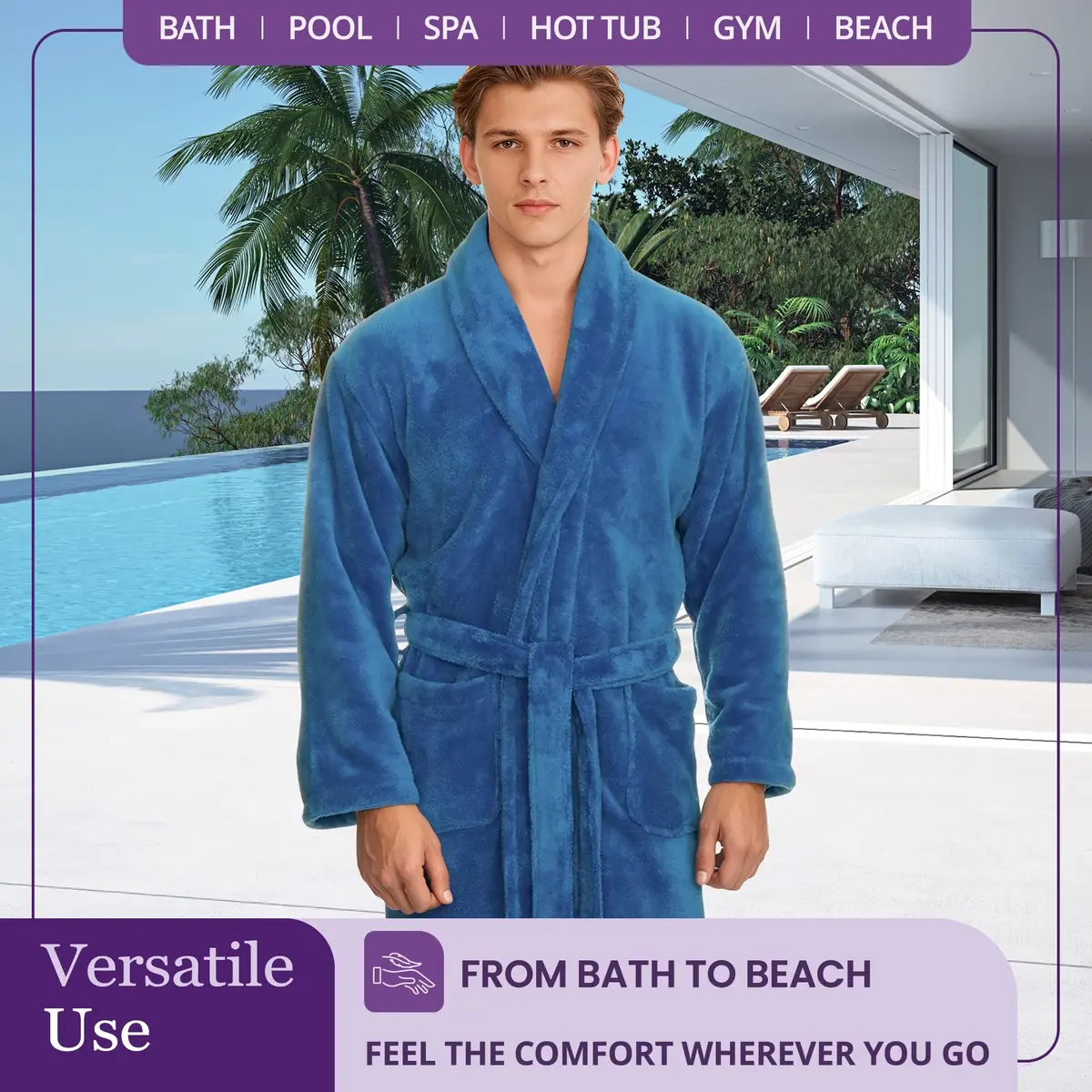 TowelSelections Men's Cotton Robe Terry Cloth Luxury Spa Bathrobe Small Navy | Soft, Durable & Imported - view 3