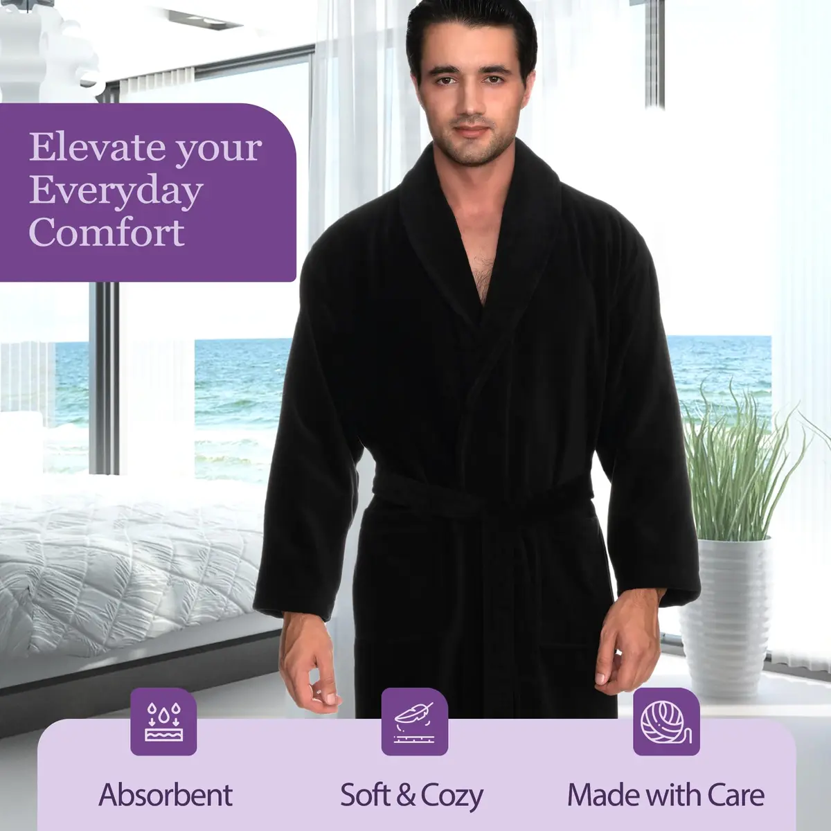 TowelSelections Men's Cotton Robe Terry Cloth Luxury Spa Bathrobe Small Navy | Soft, Durable & Imported - view 4