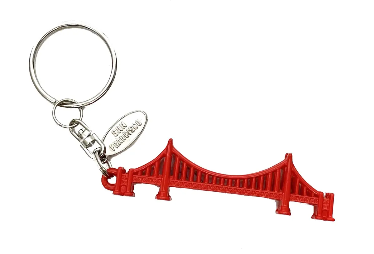 San Francisco Gifts Golden Gate Bridge 3D Keychain | Red Metal Keychain with Tag - view 2