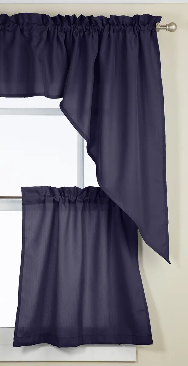 Lorraine Home Fashions Ribcord Tier Curtain Pair, 54-Inch x 24-Inch, Navy | Opaque, Privacy & Warmth - view 2