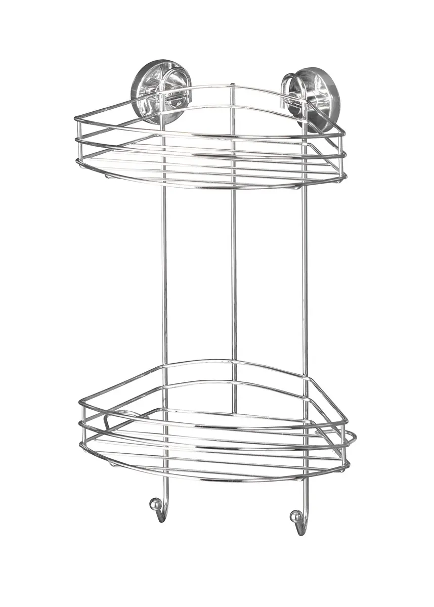 WENKO Vacuum-Loc 2-Tier Corner Shower Caddy 23cm (9.1in) | Rustproof Steel Organizer for Smooth Tiles - main product image