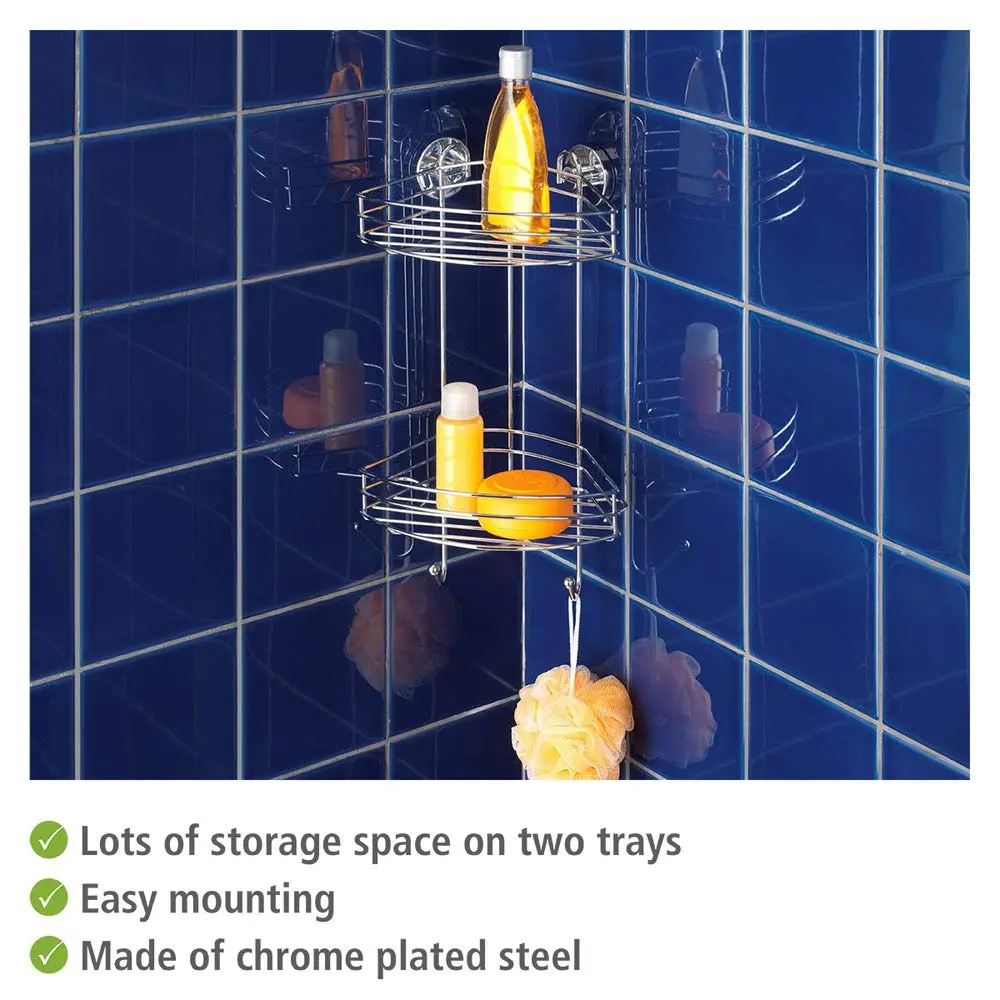 WENKO Vacuum-Loc 2-Tier Corner Shower Caddy 23cm (9.1in) | Rustproof Steel Organizer for Smooth Tiles - view 2