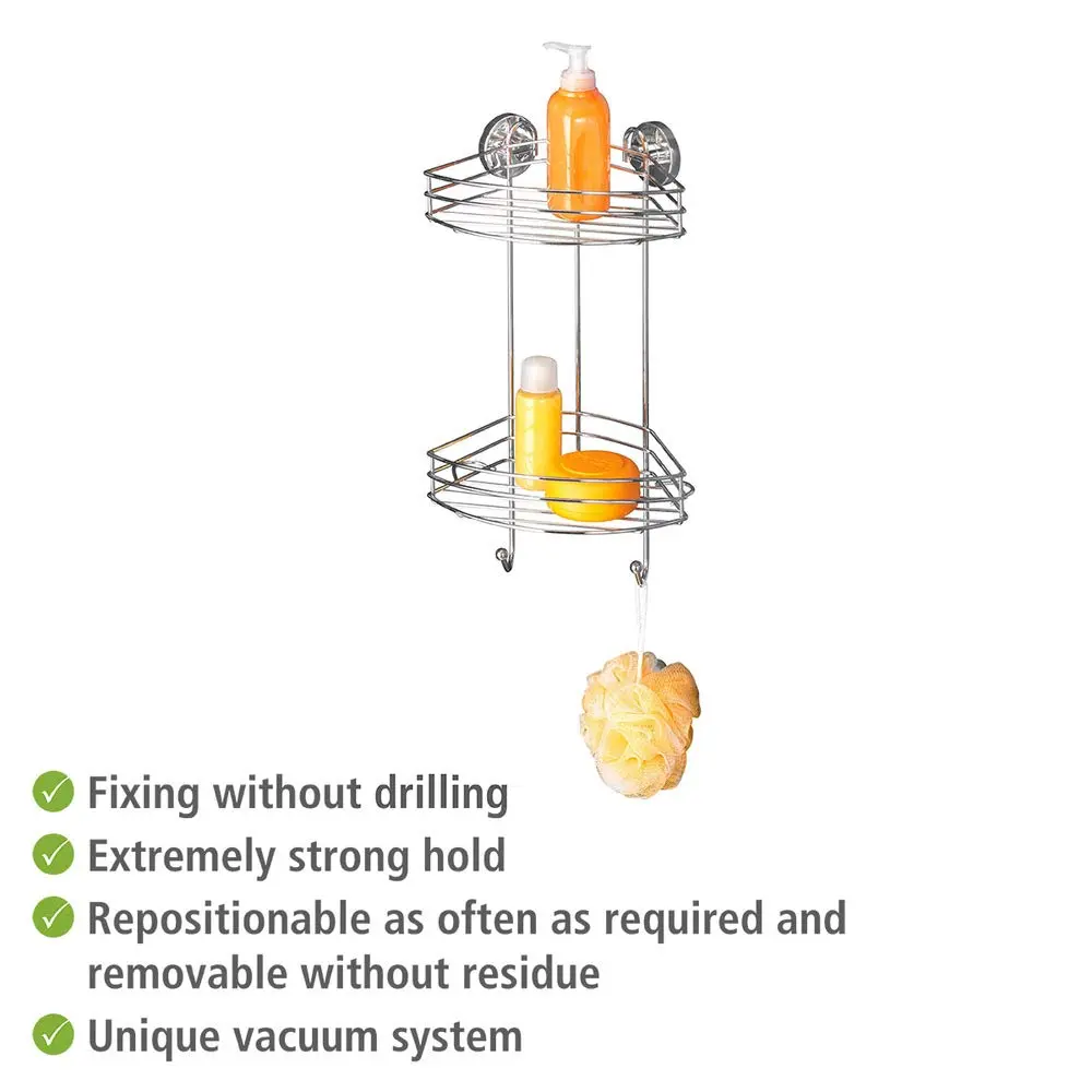 WENKO Vacuum-Loc 2-Tier Corner Shower Caddy 23cm (9.1in) | Rustproof Steel Organizer for Smooth Tiles - view 3