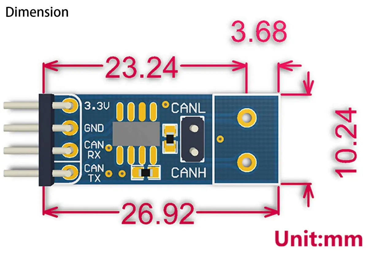 waveshare SN65HVD230 CAN Board Connecting MCUs to CAN Network Features ESD Protection Communication Evaluation Development Board 3.3V - view 7