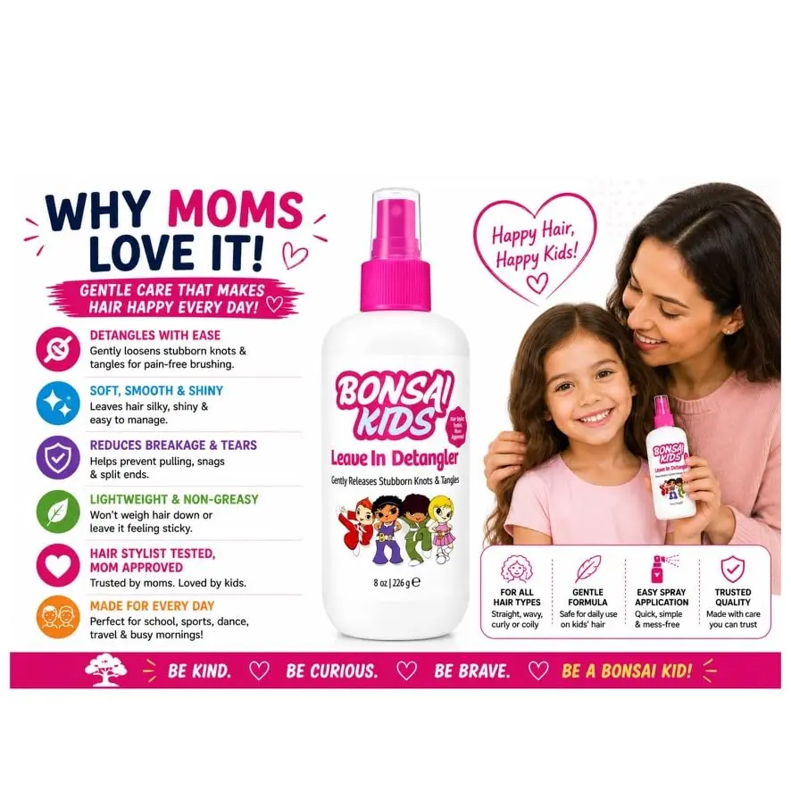 Bonsai Kids Leave-In Hair Detangler Spray 8 oz | Gentle Conditioning for All Hair Types - view 9