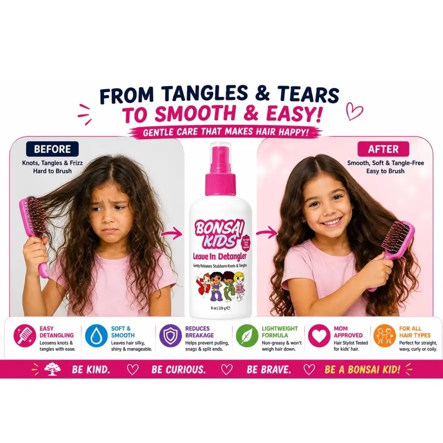 Bonsai Kids Leave-In Hair Detangler Spray 8 oz | Gentle Conditioning for All Hair Types - view 2