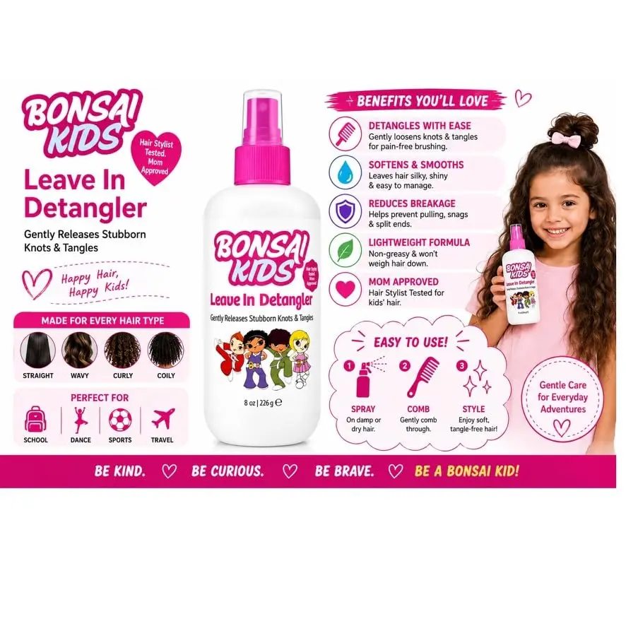 Bonsai Kids Leave-In Hair Detangler Spray 8 oz | Gentle Conditioning for All Hair Types - view 5