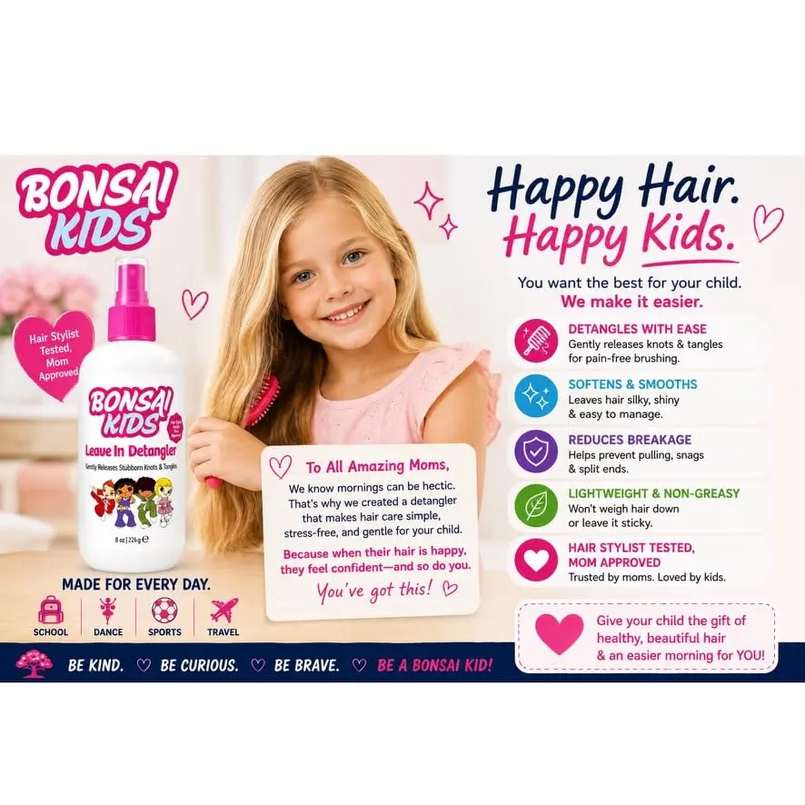Bonsai Kids Leave-In Hair Detangler Spray 8 oz | Gentle Conditioning for All Hair Types - view 6