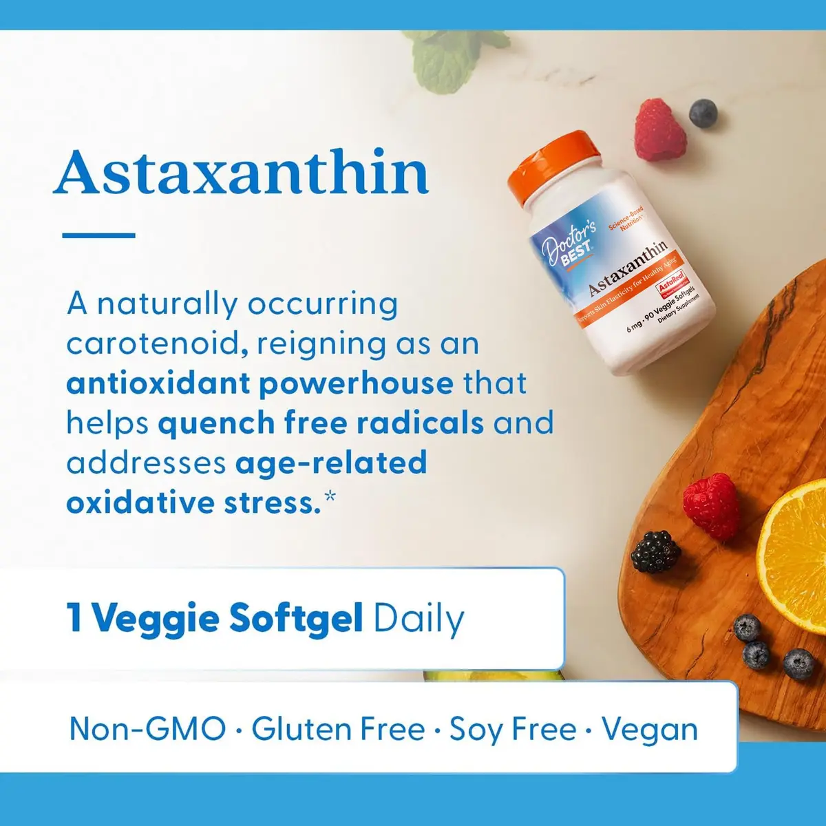 Doctor's Best Astaxanthin Vegan Supplement 6 mg | Skin Elasticity & Antioxidant Support (90 Veggie Softgels) - view 4