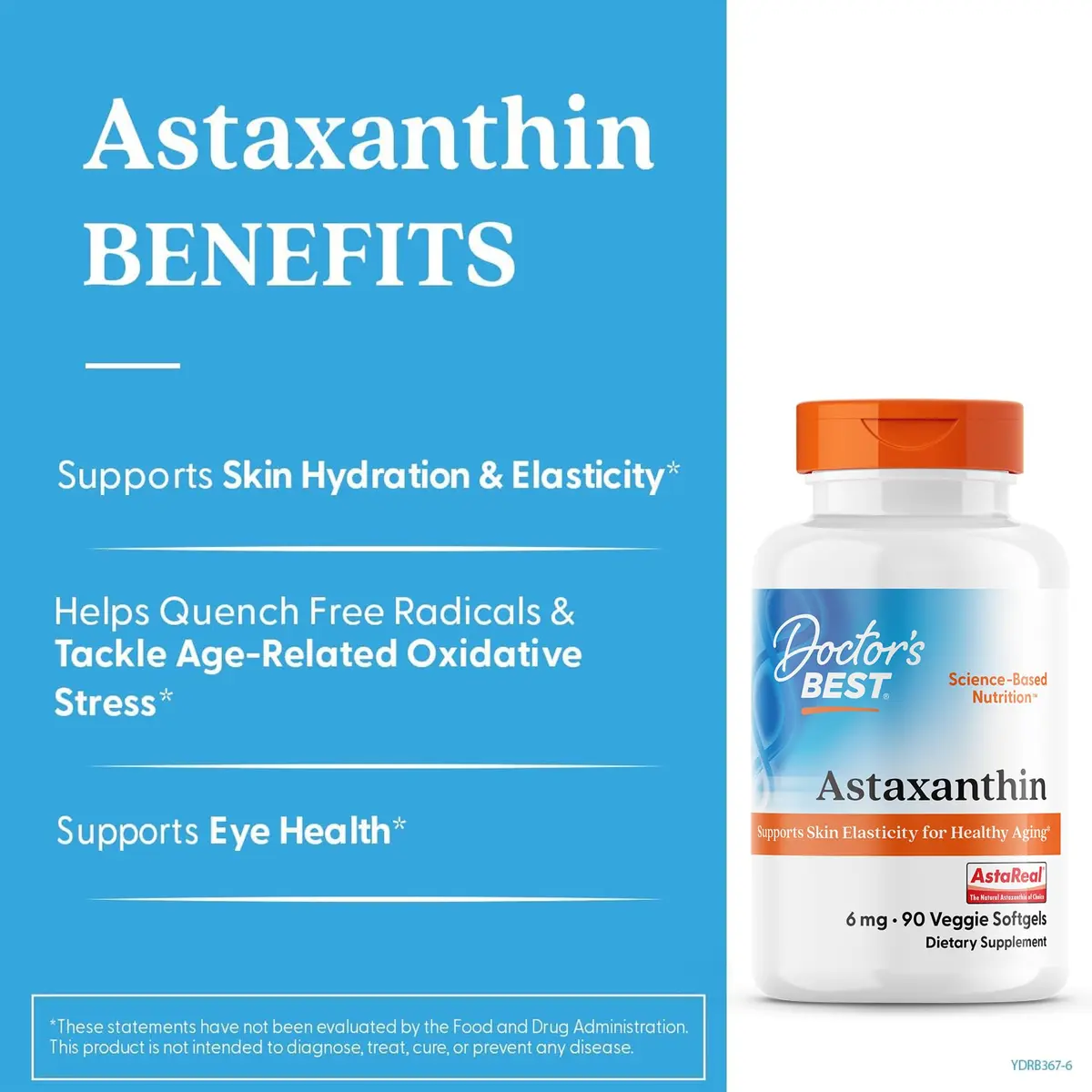 Doctor's Best Astaxanthin Vegan Supplement 6 mg | Skin Elasticity & Antioxidant Support (90 Veggie Softgels) - view 2
