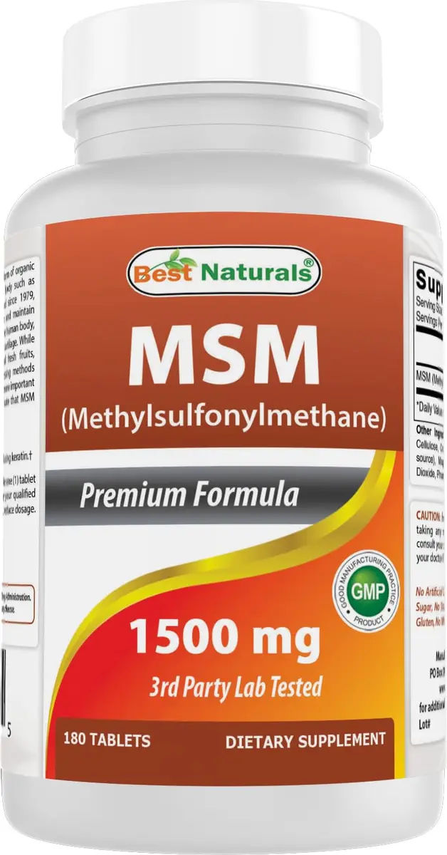 Best Naturals MSM 1500 mg 180 Tablets | Unflavored, Gluten-Free, Non-GMO, Made in USA - main product image
