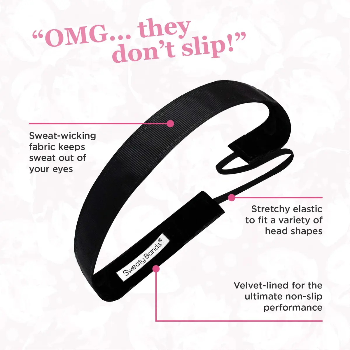 Sweaty Bands No-Slip Velvet Lined Classy Headband Wicked Solid Black 1 Inch | Sweat Wicking & Fashionable - view 7