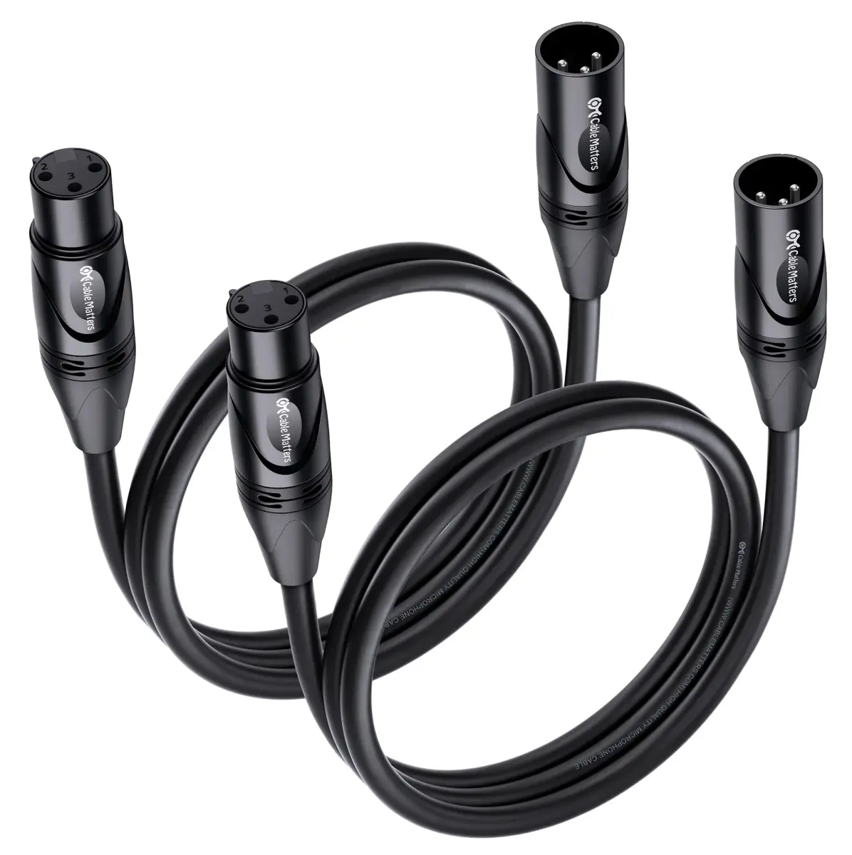 Cable Matters 2-Pack Premium XLR to XLR Cables, 3ft (0.91m) | Balanced Microphone Cables for Studio & Stage - main product image
